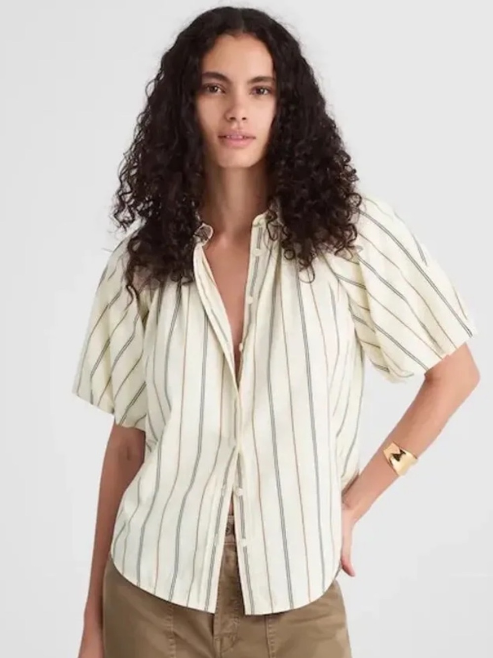 Madewell Striped Puffed Sleeve Button Down Top